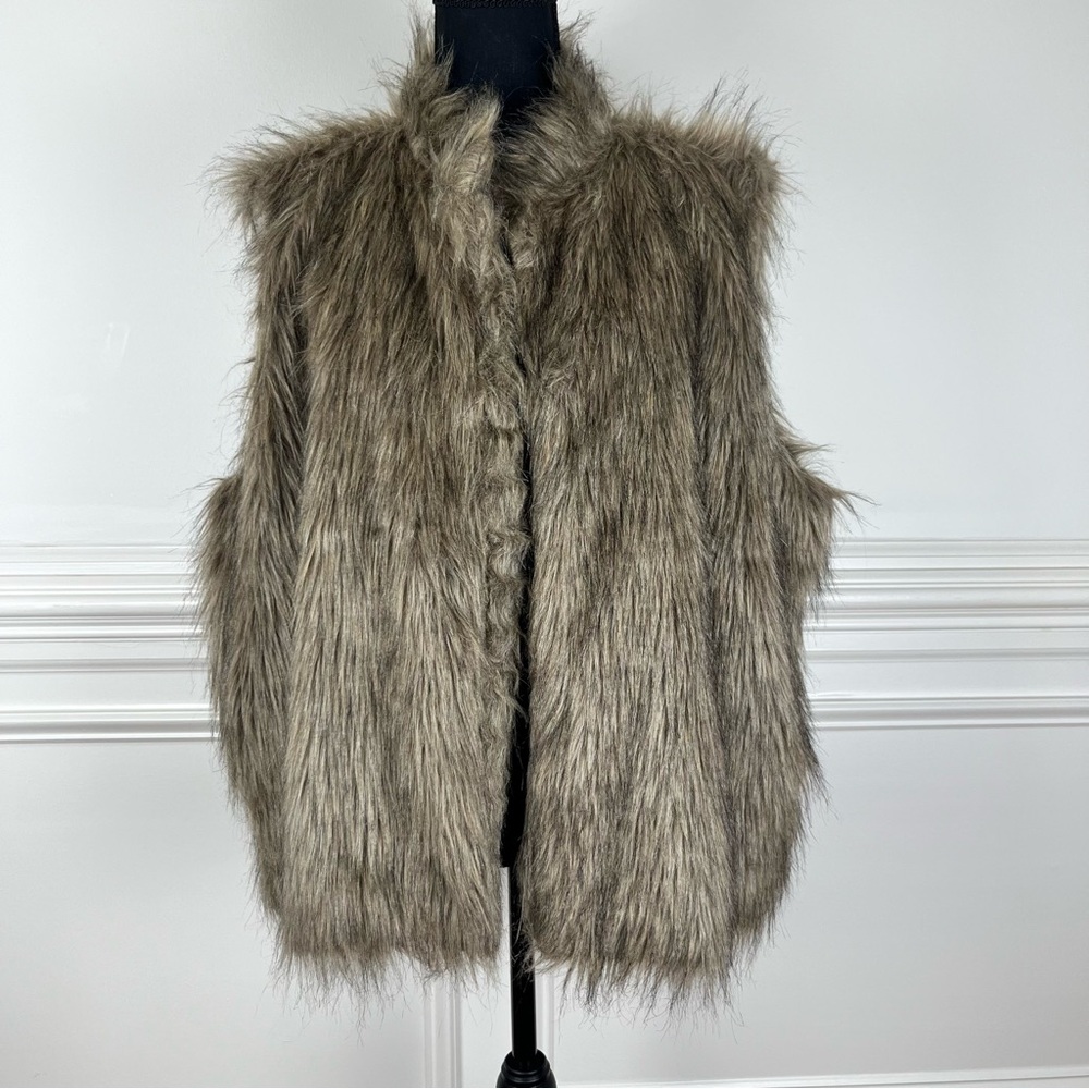 Rouge Collection Faux Fur Vest Brown Size 2X